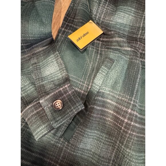 NEW GREEN SKI-DOO LADIES LIFESTYLE PLAID FLANNEL HEAVY OVERSHIRT M $89 - Picture 6 of 11